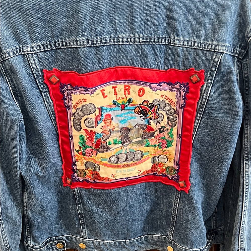 Etro Denim Jacket with Vibrant Red Patch